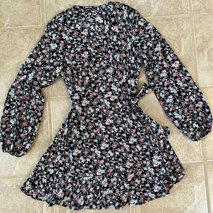 Floral wrap tie dress